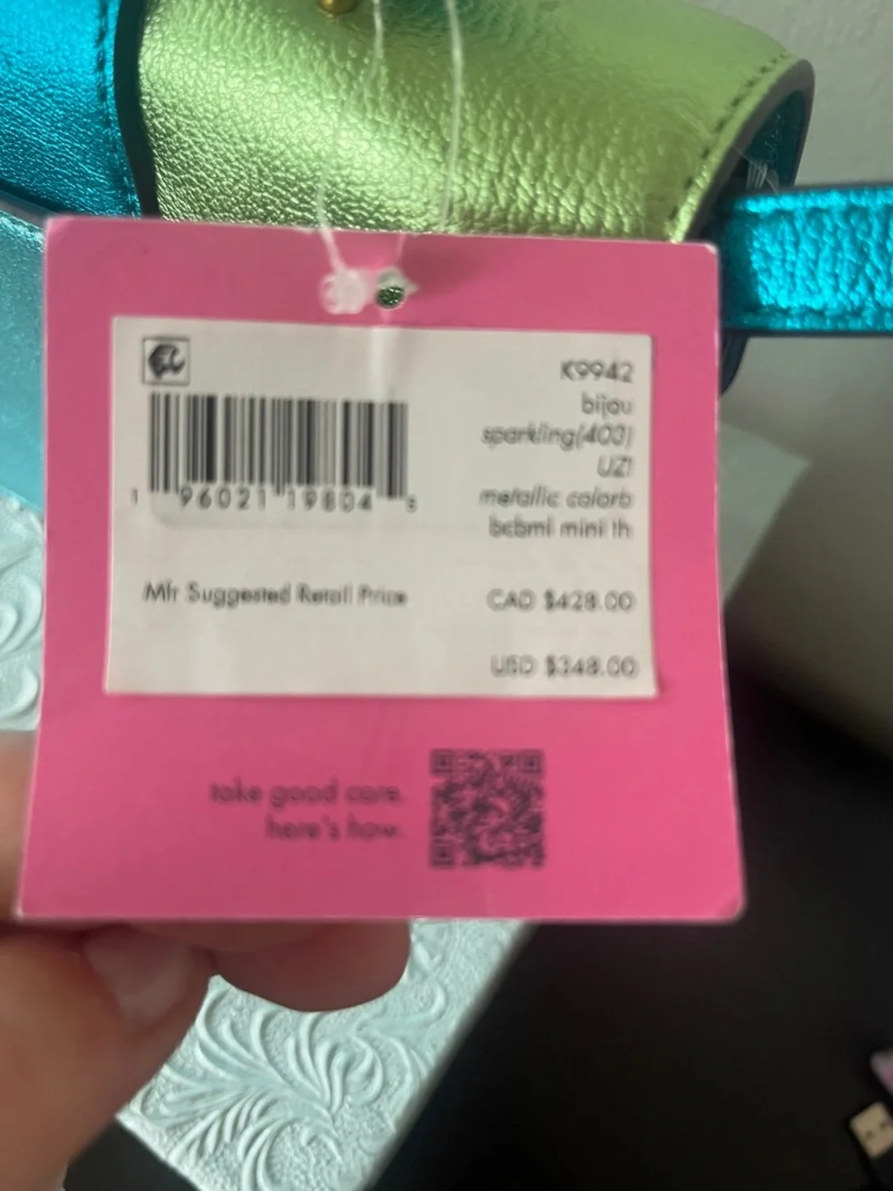 kate spade Metallic Teal, Aqua & Lime Top-Handle Satchel, NWT - Picture 3 of 7
